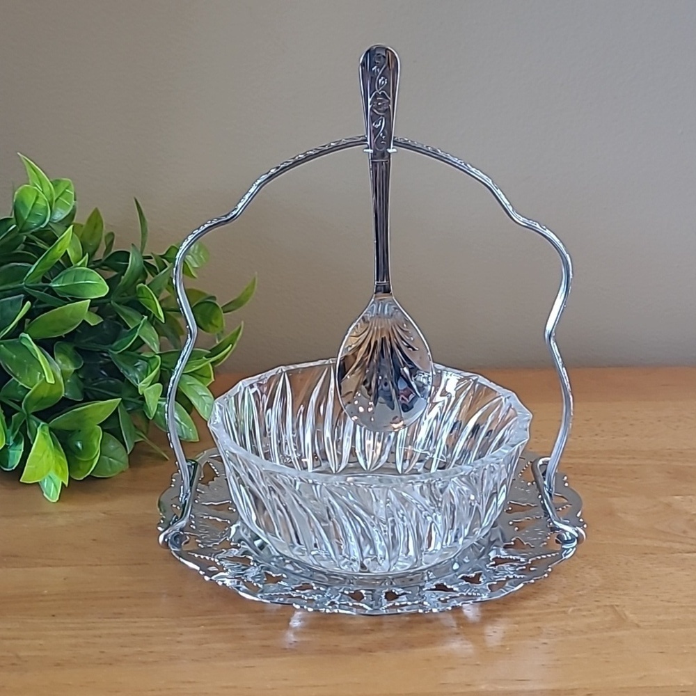 VINTAGE Condiment Caddy With Handled Stand Tray, Bowl And Spoon